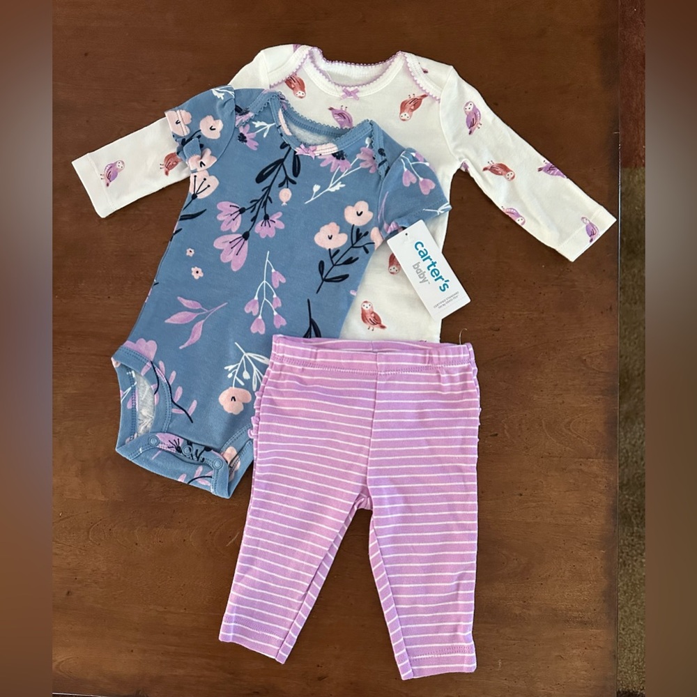 3 piece floral owl one piece ruffle pants set